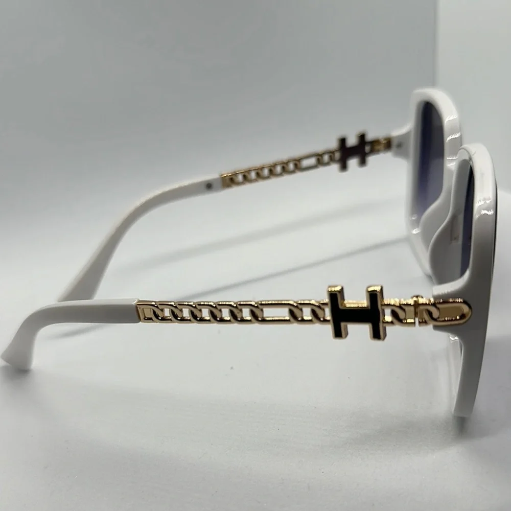 Chic Oversized Square Sunglasses - White Frame, Gold Accents, UV Protection NWT